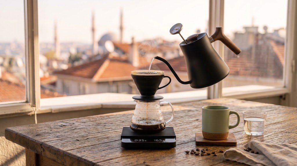 Kahve su oranı: terazi ve kettle ile filtre kahve demleme