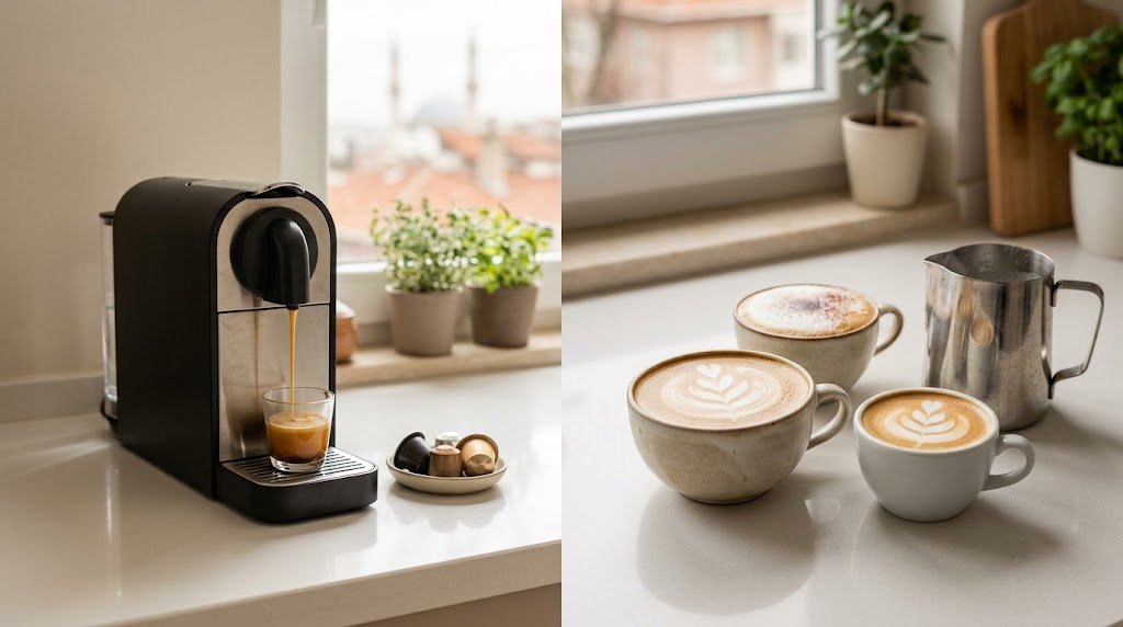 Latte tarifleri: kapsül kahveyle hazırlanmış latte ve cappuccino