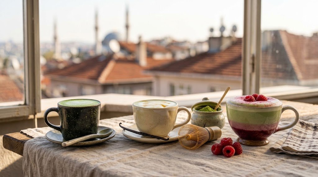 Matcha latte: klasik, vanilyalı ve berry matcha latte